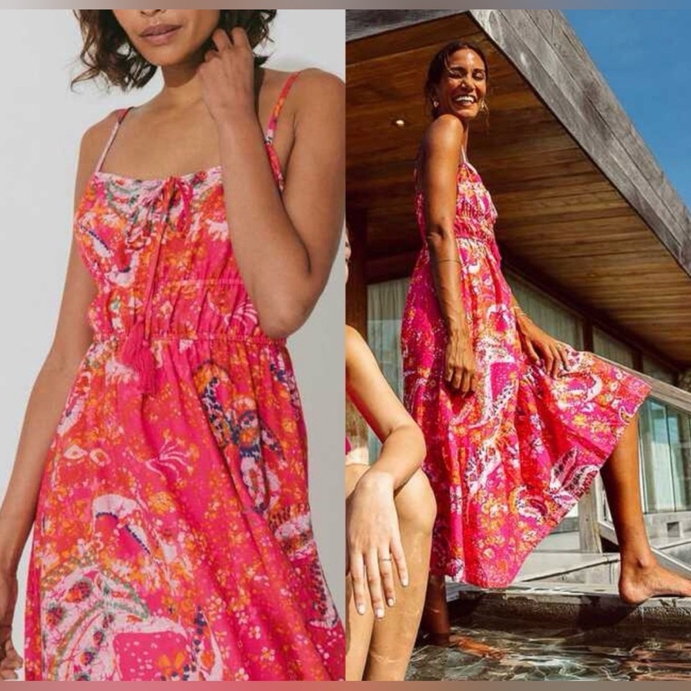 NWT Cleobella Monaco Midi Dress Hibiscus Sleeveless Pink Size Medium - Picture 3 of 8